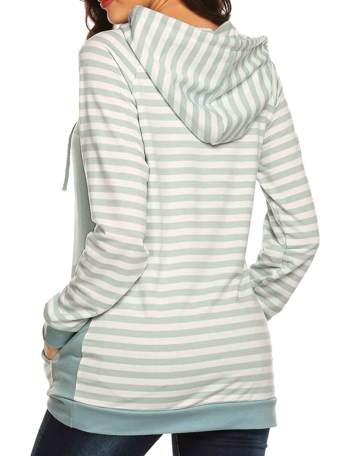 Striped Color Block Hoodie Sweatshirt with Pocket