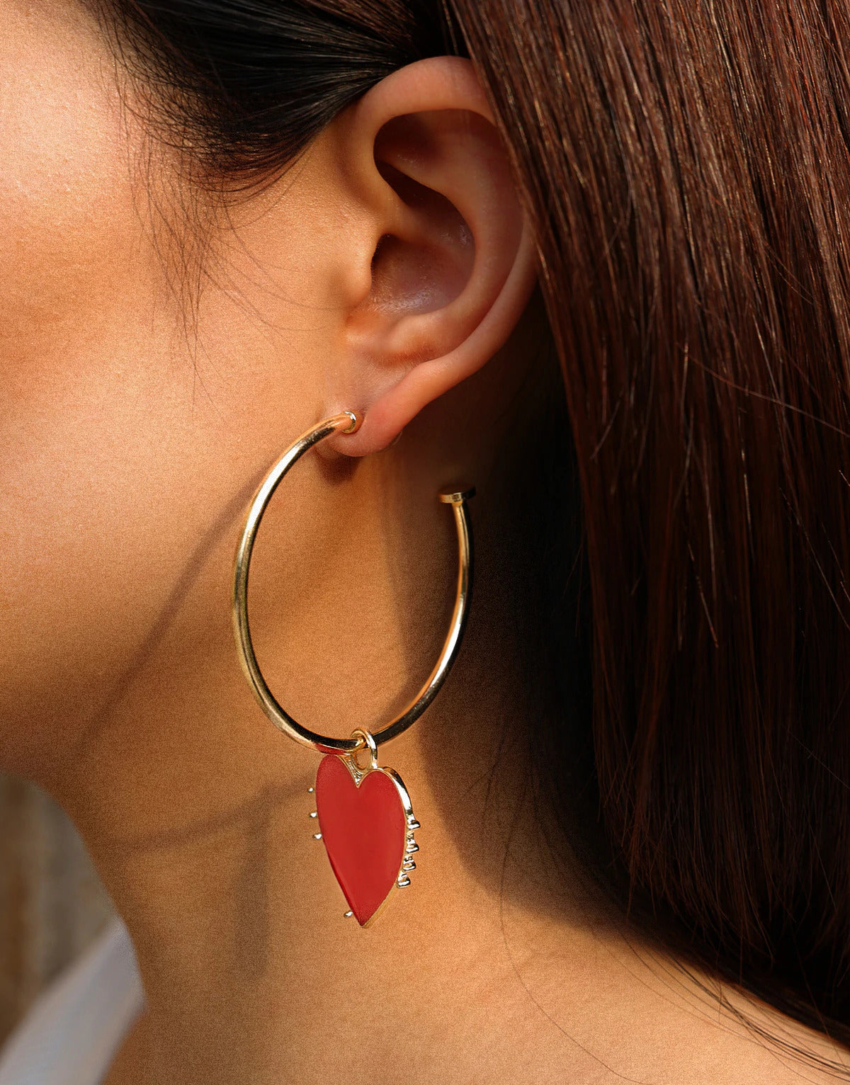 Red Heart Design Hoop Earrings