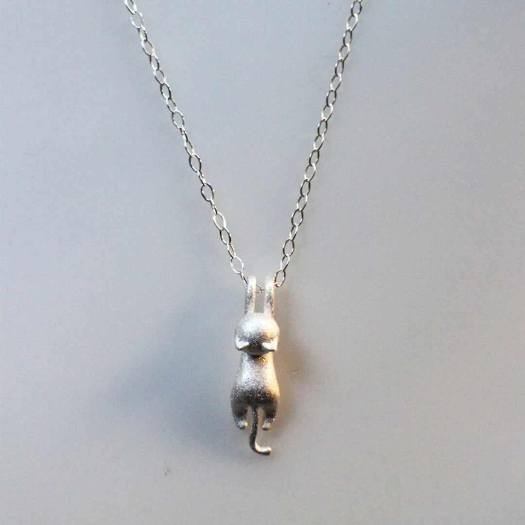 Hanging Cat Sterling Silver Necklace