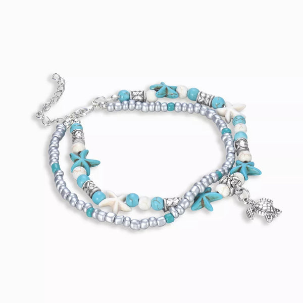 To My Best Friend Beachy Sea Star & Turtle Ankle Bracelet