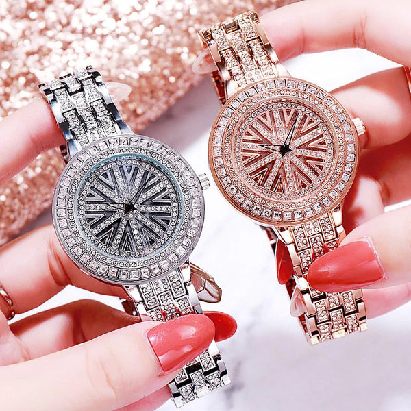 Ladies Rotating Dial Shiny 5A Cubic Zircon Watch