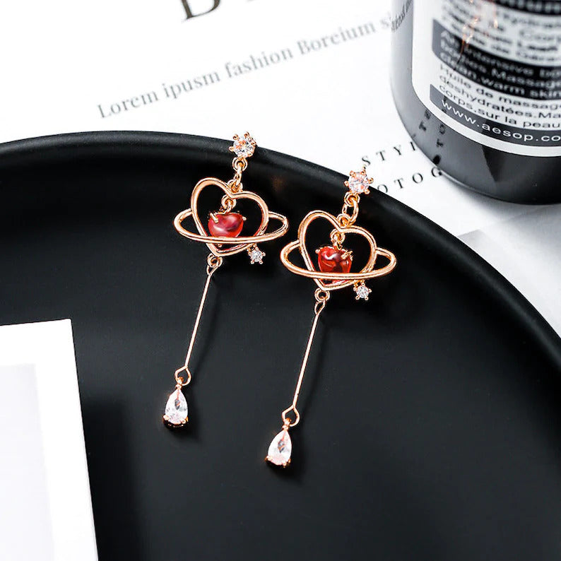 Pink heart threader earrings