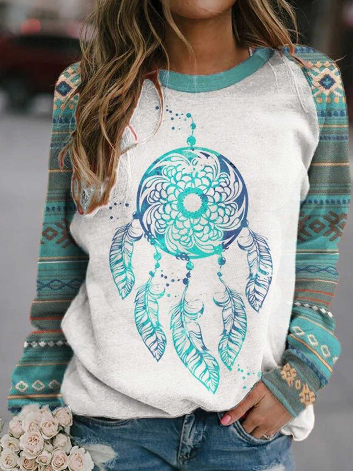 Geometry Print Raglan Tops