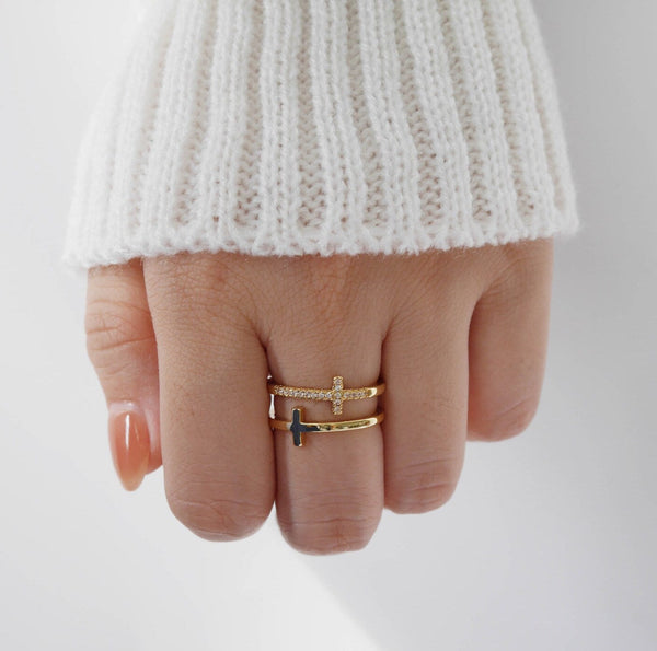 To My Daughter "Pray Through It" Twin Band Cross Ring - Gold