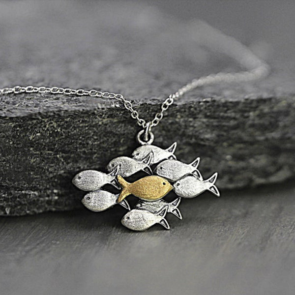 Swimming against the current silver necklace