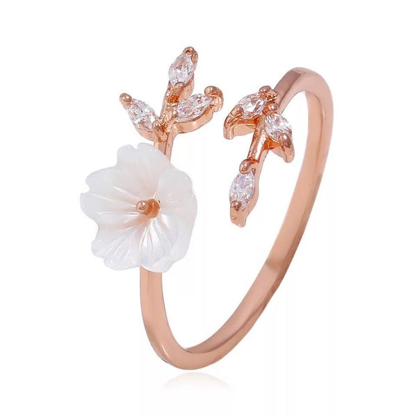 New Crystal Copper Flower branch Leaf Adjustable Rings