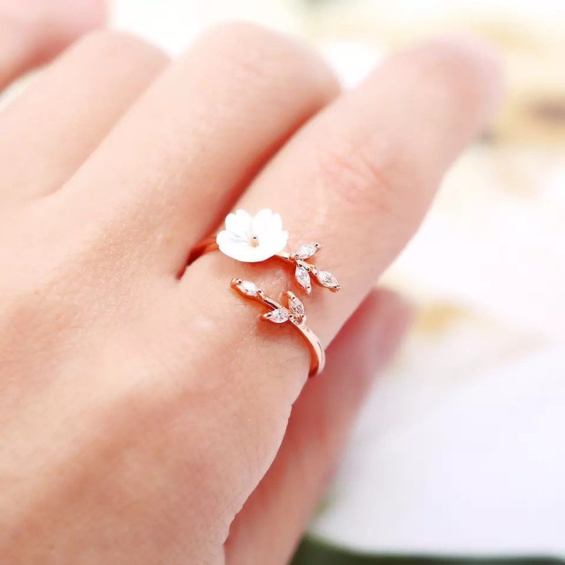 New Crystal Copper Flower branch Leaf Adjustable Rings