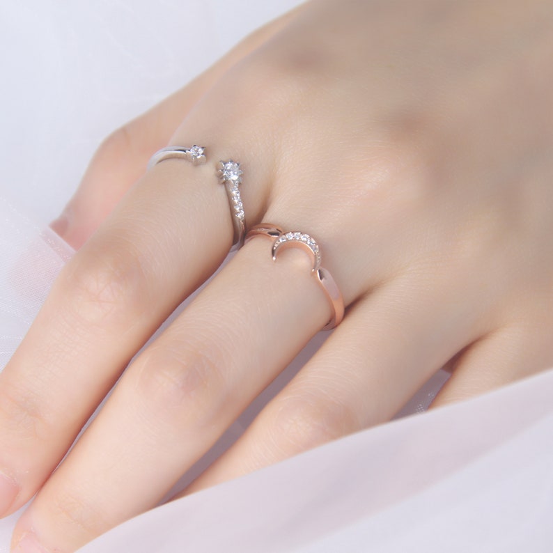 Moon and Star Ring Set