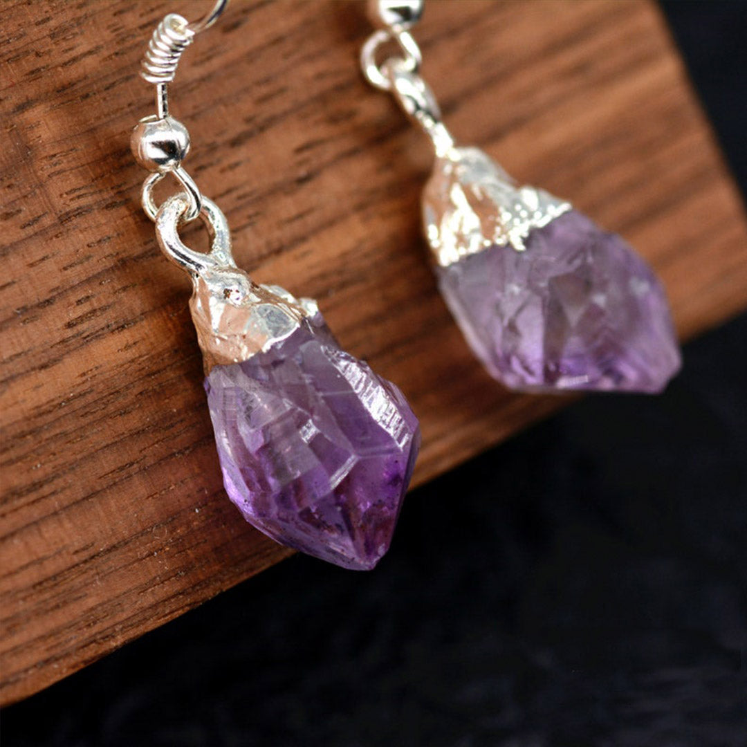 Natural Raw Amethyst Dangling Earrings