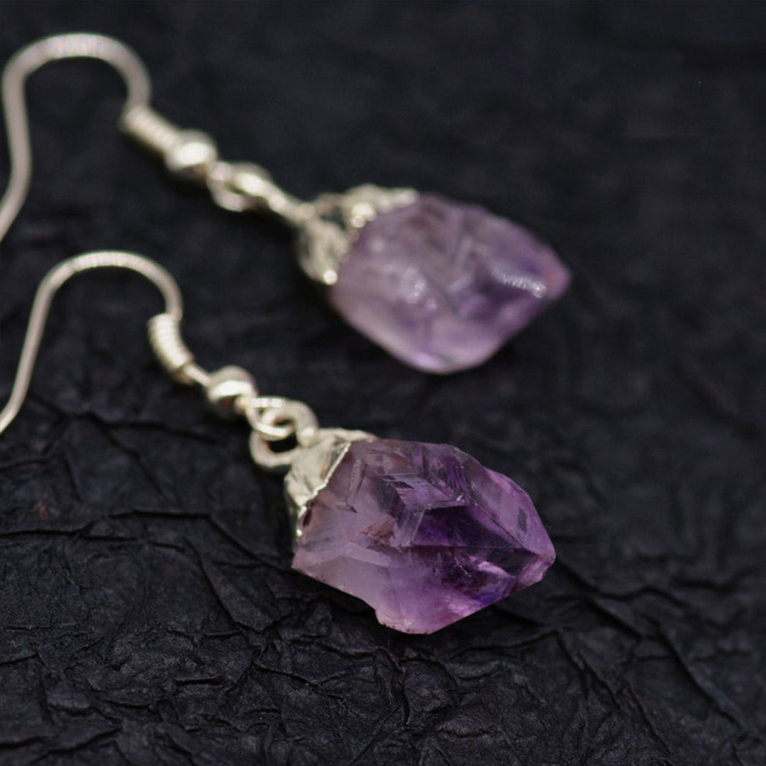 Natural Raw Amethyst Dangling Earrings