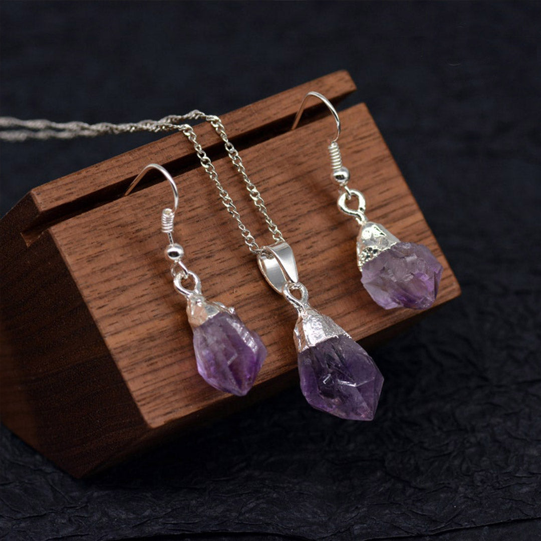 Natural Raw Amethyst Dangling Earrings