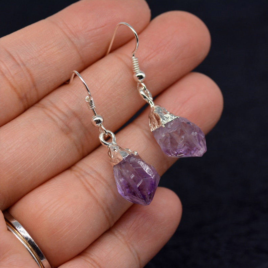 Natural Raw Amethyst Dangling Earrings