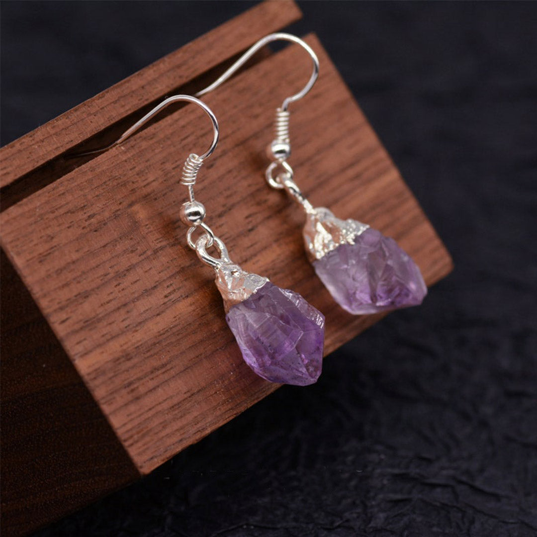 Natural Raw Amethyst Dangling Earrings