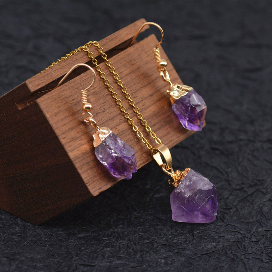 Natural Raw Amethyst Dangling Earrings