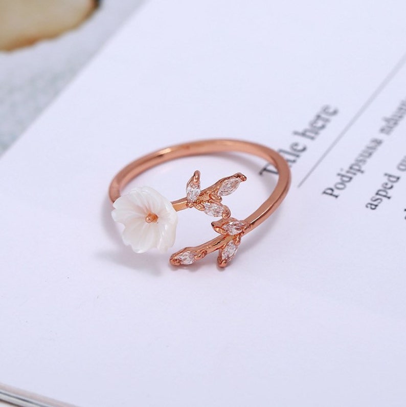 New Crystal Copper Flower branch Leaf Adjustable Rings