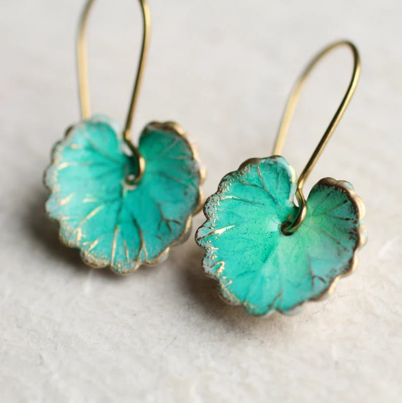 Turquoise Green Leaf Earrings