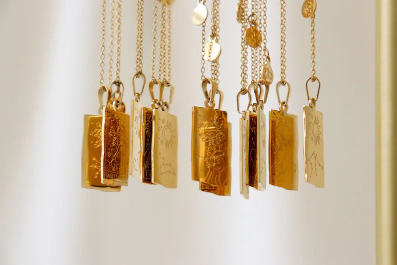 GOLD Square Zodiac Sign  Necklace