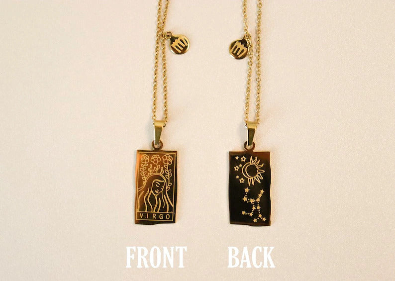 GOLD Square Zodiac Sign  Necklace