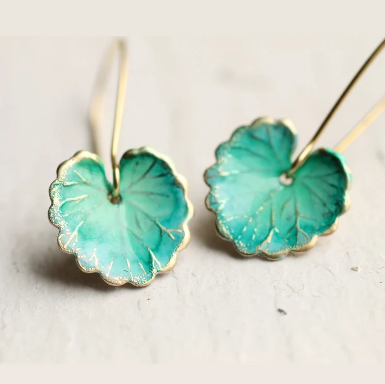 Turquoise Green Leaf Earrings