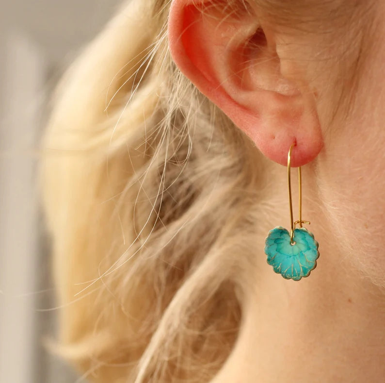 Turquoise Green Leaf Earrings