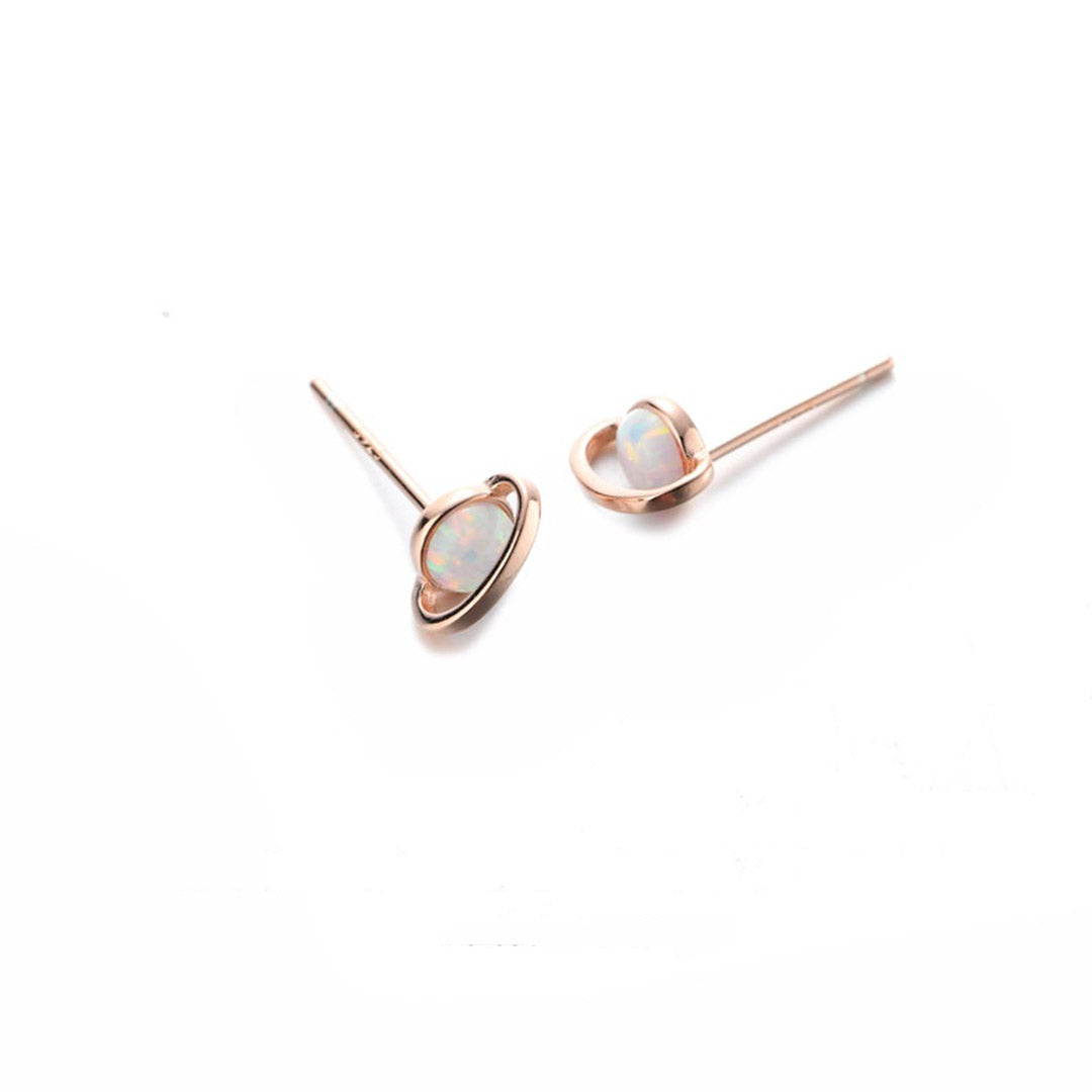 White Fire Opal Planet Stud Earrings