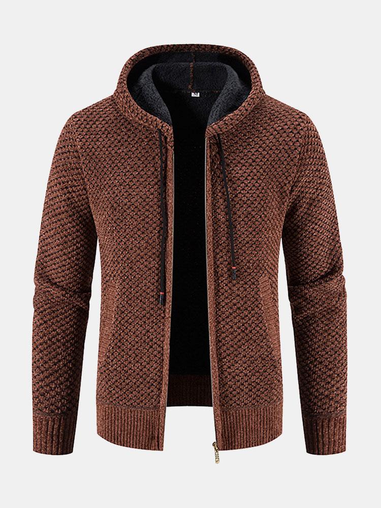 Teddy Lined Textured Hooded Sweater
