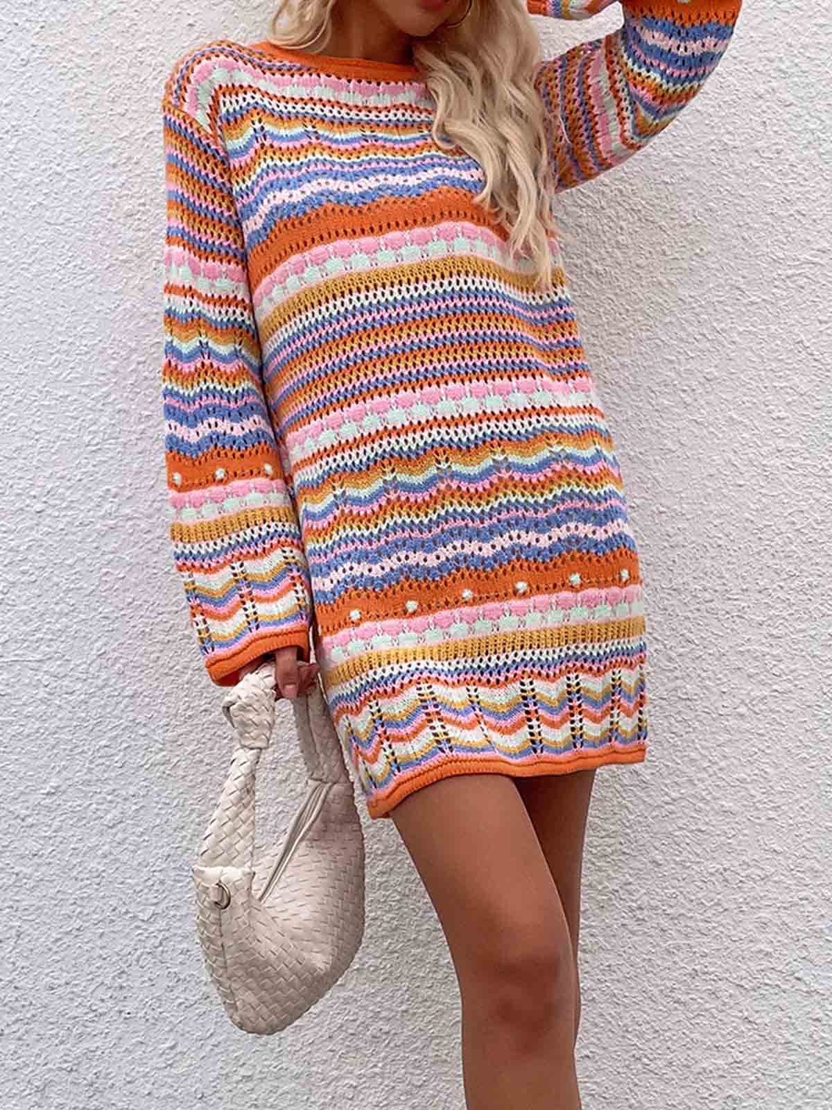 Colorful Striped Knitted Mini Dress