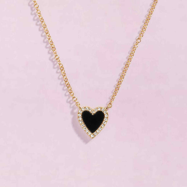 Small Pave Outline Gemstone Heart Necklace